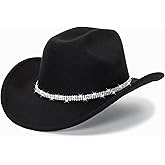 CXQRR Glitter Silver Black Cowboy Hats for Women - Western Sparkly Rhinestone Cowgirl Hat for Ladies Size M-L