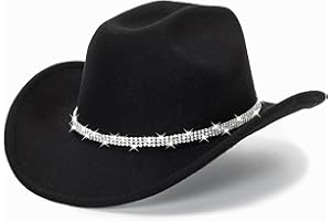 CXQRR Glitter Silver Black Cowboy Hats for Women - Western Sparkly Rhinestone Cowgirl Hat for Ladies Size M-L