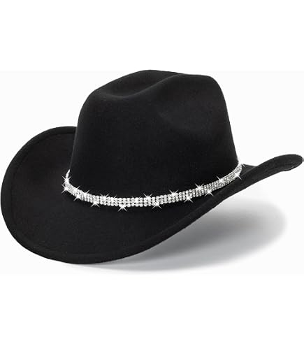 Vintage Roll Up Western Cowboy Hat with Rhinestone Band Sparkly Rhinestone-Cowboy Hat for Women - Black-Glitter  main image 4