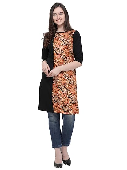 KANCHNAR Womens Digital Printed Straight Crepe Kurti