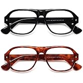 AMOMOMA 2 Pack Retro Square Aviator Reading Glasses for Women Men,Blue Light Pilot Computer Reader Frame AM6187