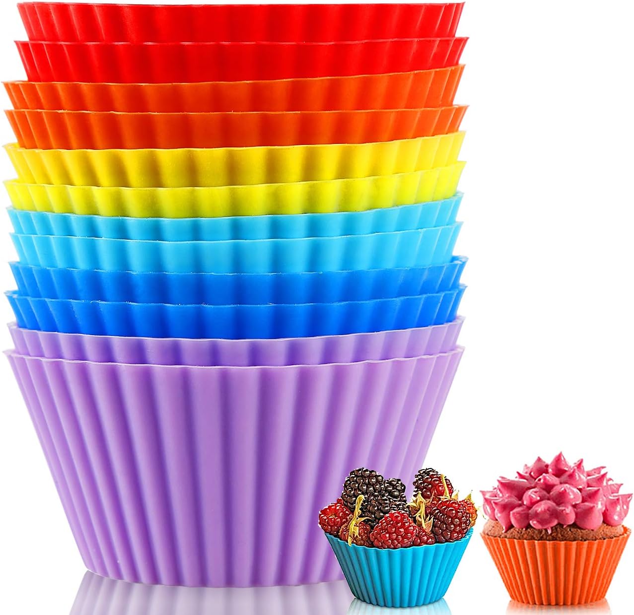 Silicone Baking Cups Reusable Muffin Liners, BPA Free Non-stick Cake Molds Set, Silicone Cup Liner Muffin Cupcake Holders Cake Baking Molds (12 PCS)