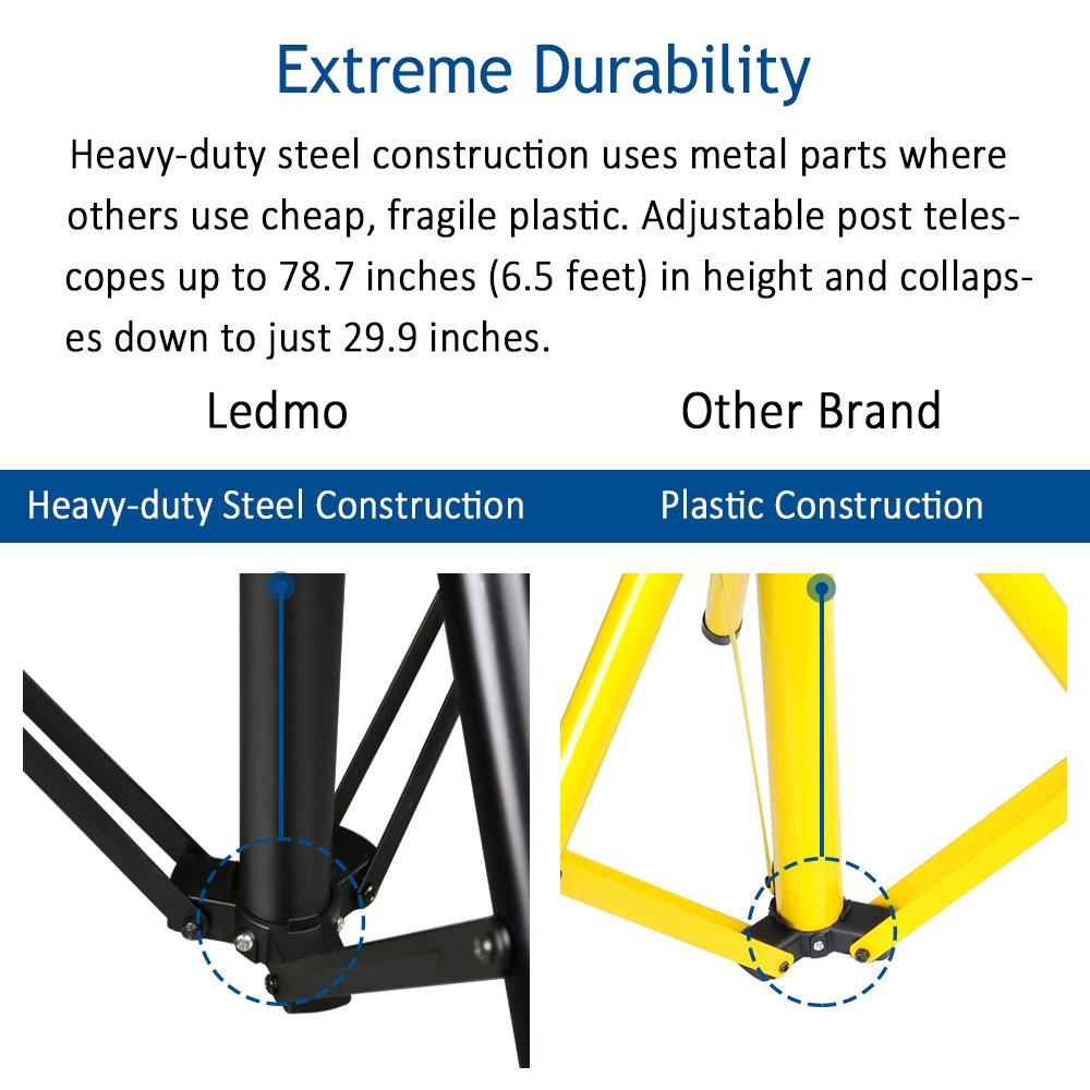 LEDMO LED Utility Lamp Work light Stand Adjustable Tripod LED Flood light Tripod Stand, Steel Telescoping (for auto, home, work, job, construction, camping, indoor and outdoor use)