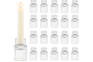 Candle Holder Glass Candlestick Holders: Hewory 20PCS Clear Taper Candle Holders Bulk for Table Centerpiece, Glass Candle Holder Candle Stick Holder Decor for Christmas Wedding Party Bridal Showers