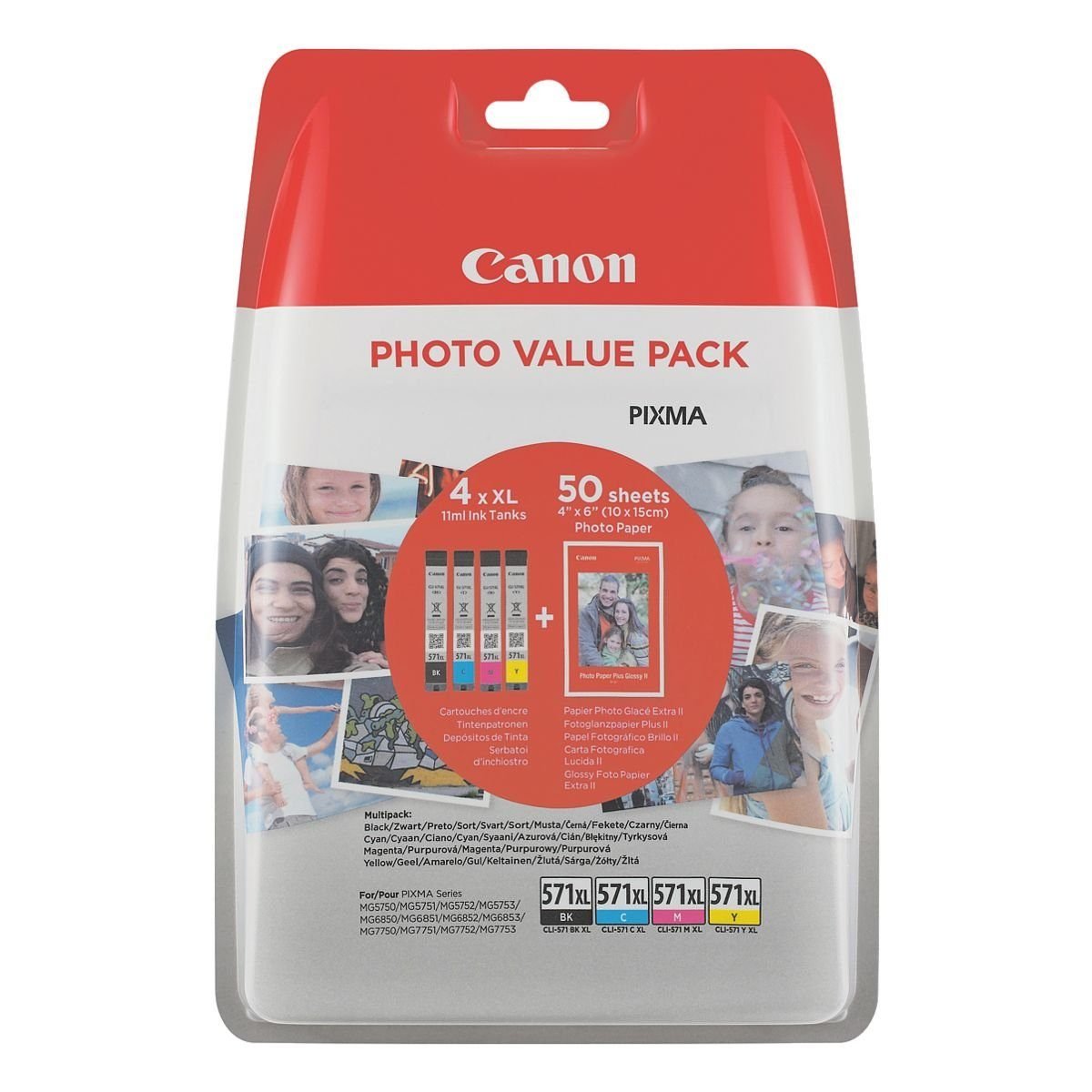 Canon CLI-571 XL C M Y BK Pack of 4 cartridges (Black XL Cyan XL Magenta XL Yellow XL) Genuine Canon (Plastic Pack)