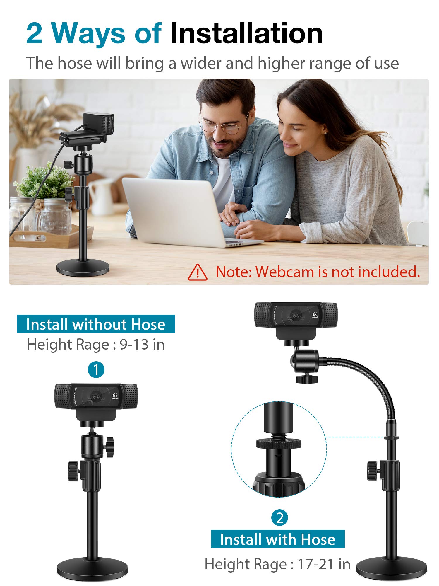 InnoGear Webcam Stand for Desk, Camera Stand Mount Gooseneck Arm for Logitech Webcam C922 C930e C920S C920 C615 C960 C920x BRIO 4K NexiGo N60, Phone Mount, Right Light, GoPro with 1/4
