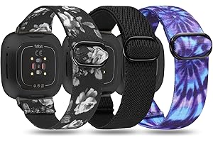 TOYOUTHS Compatible with Fitbit Sense/Sense 2 Band/Versa 3/Versa 4 Bands Women Men Elastic Adjustable Nylon Fabric Strap Scrunchies Solo Loop Stretchy Bracelet Dressy Sport Wristband Accessories