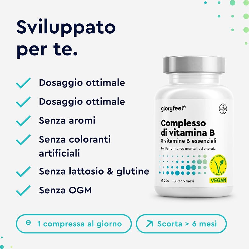 Vitamina B Complex ad Alto Dosaggio, 6+ Mesi di Scorta, 200 Compresse, Tutte le Vitamine B con Qualità Testata, Vitamine B1, B2, B3, B5, B6, B7, B9 e B12, con Biotina, Acido Folico e Vitamina B12 — foto 5 di 8