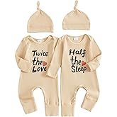 CREAIRY Twice The Love Half The Sleep Newborn Baby Girl Boy Twins Matching Outfits Fall Mitten Cuffs Knitted Jumpsuit Romper