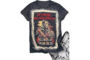 SECETKET Get A Man That Will Chase After You Halloween Bleached Shirt Women Horror Scary Graphic Tees Top