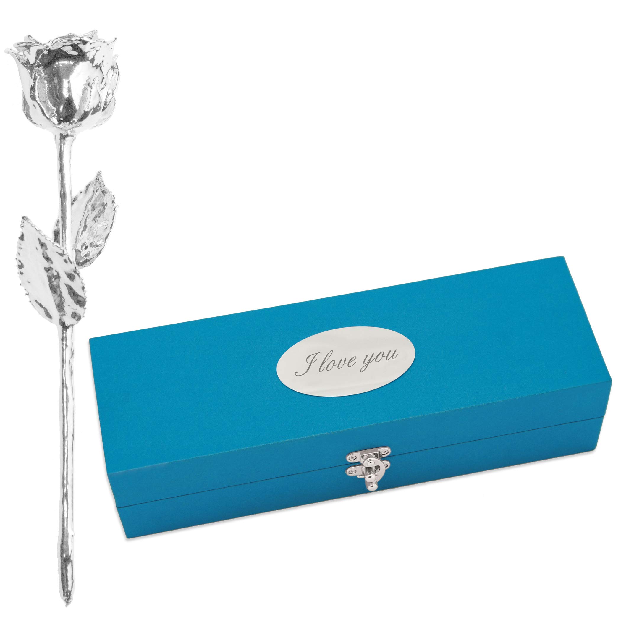 Real silver rose with dedication: I love you, plated with 925 silver, approx. 28 cm long, includes high-quality satin gift box and certificate of authenticity