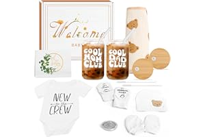 BELIVIUM Newborn Gifts Set Gender Neutral Baby Shower Gifts Gender Reveal Gifts for Parents to Be, New Mom Dad Gifts Mom Dad Coffee Glass & Baby Items, Mom to Be Gift Pregnancy Gifts for Expecting Mom