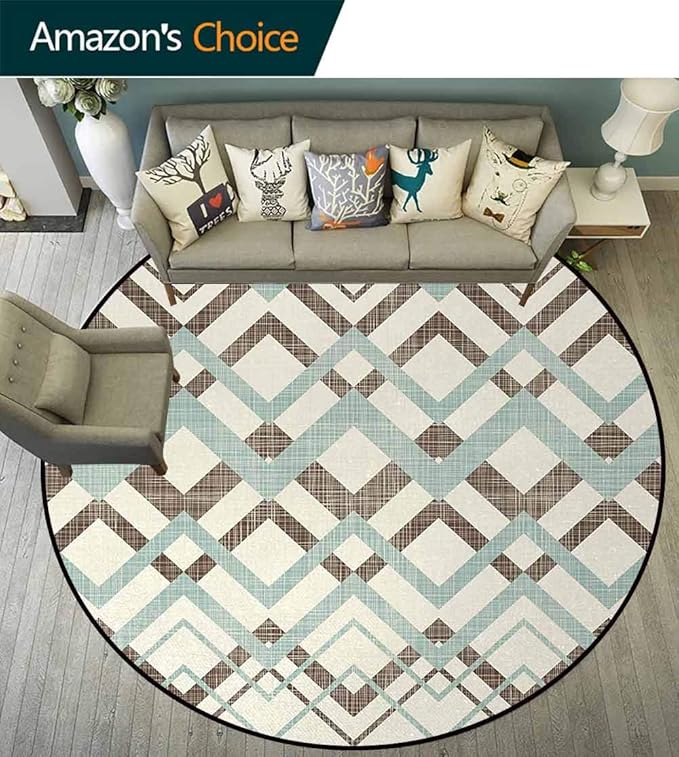 Chevron Art Deco Pattern NonSlip Backing Round Area Rug