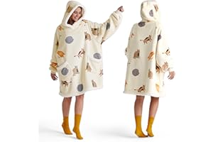 Bedsure Wearable Blanket Hoodie, Sherpa Hooded Blanket Printed for Adult & Kids as Gifts for Women, Mom Gifts Sherpa Hoodie, Standard, Cat, Light Beige