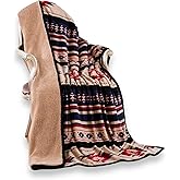 Nu Trendz Signature Southwest Design Sherpa Lined Throw Blanket 50"x 60" (Blue_Beige)