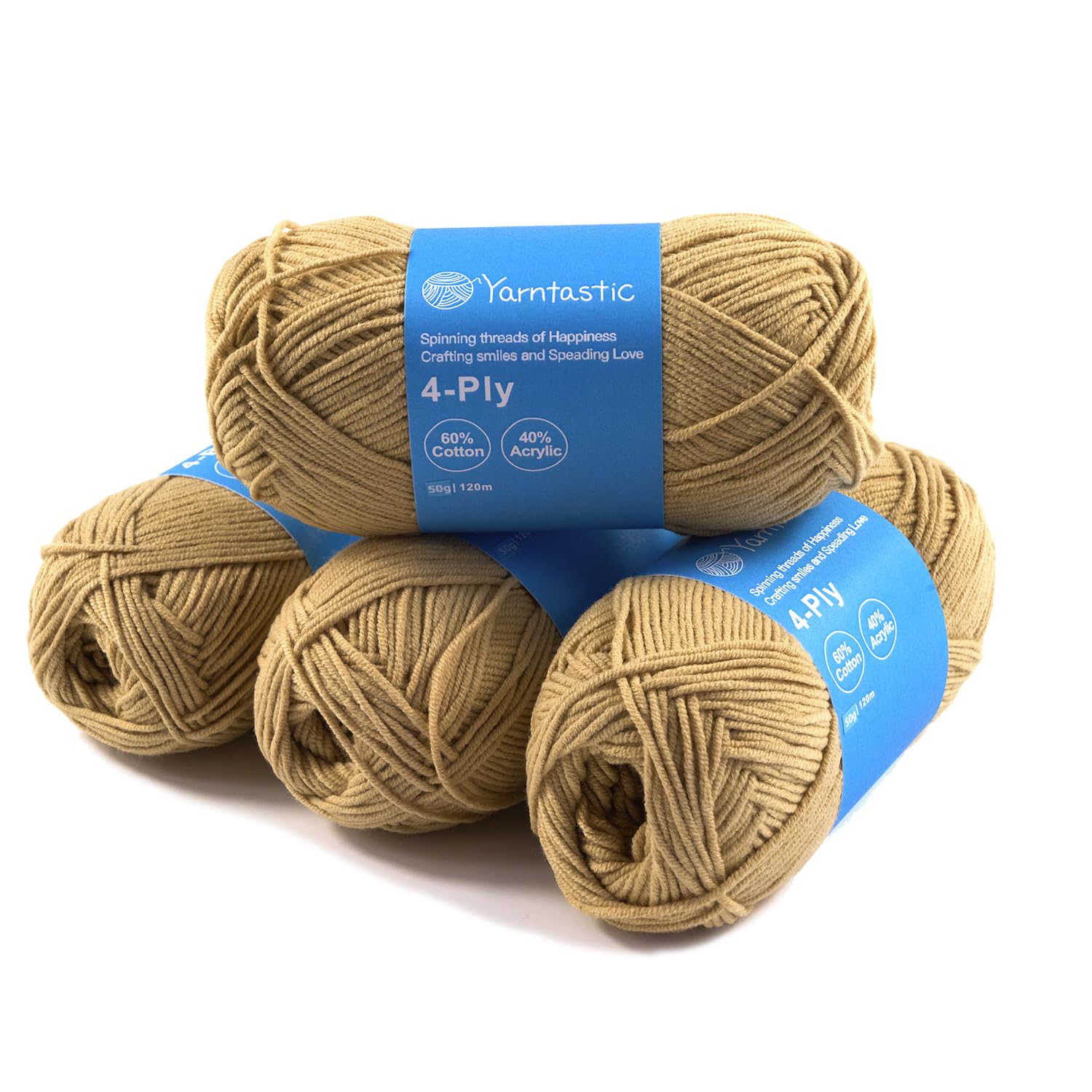 Yarntastic 50g x 4 Balls in a Pack, 4 Ply Yarn, 16 Wraps per inch (About 2.5cm), 60% Cotton 40% Acrylic Blended, 43 Colour Choices; for Knitting, Crochet, Amigurumi, Baby Blanket, Clothing and Others