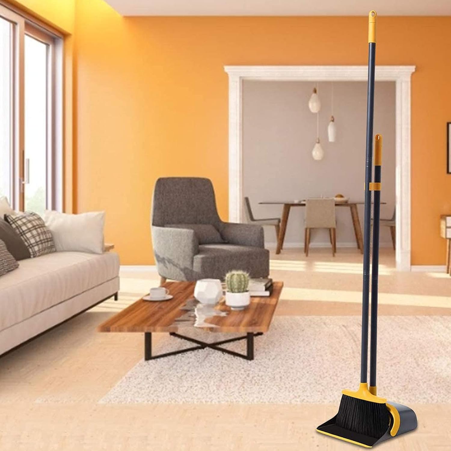 Broom and Dustpan Set Dustpan and Broom with Long Handle Upright Stand Up Dustpan Broom Combo for Lobby Office Home Room Kitchen Floor Use: Garden & Outdoor