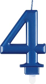 Unique Dazzling Metallic Blue Number 4 Birthday Candle - 1 Pc