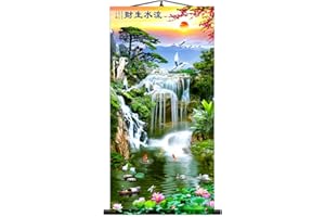 Zzooi Chinese Feng Shui Painting Flowing Water Falls Wall Art Hanging Silk Painting Scroll,Facing Sun