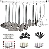 38 Piece Silicone kitchen Cooking Utensils Set with Utensil Rack, Silicone Head and Stainless Steel Handle Cookware, Kitchen 