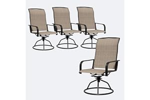 JMGJOY Patio Swivel Chair Set of 4, Outdoor High Back Textilene Dining Chairs – 360° Rotating & 15° Reclining, All-Weather Metal Frame for Garden, Deck, Poolside (Brown, 4-Piece)