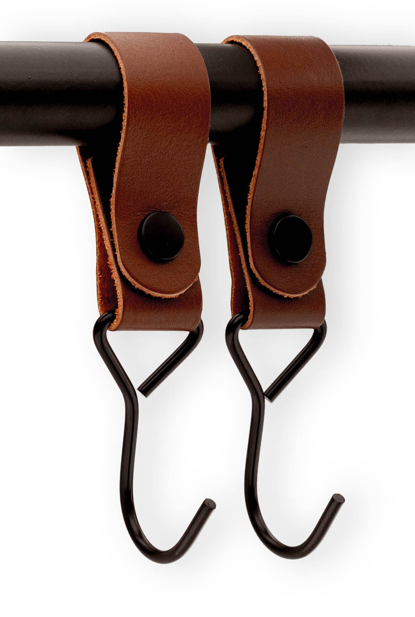 Brute Strength - Multifunctional hook with leather loop - cognac - 2 x - coat hooks, coat hooks, camping hooks, leather