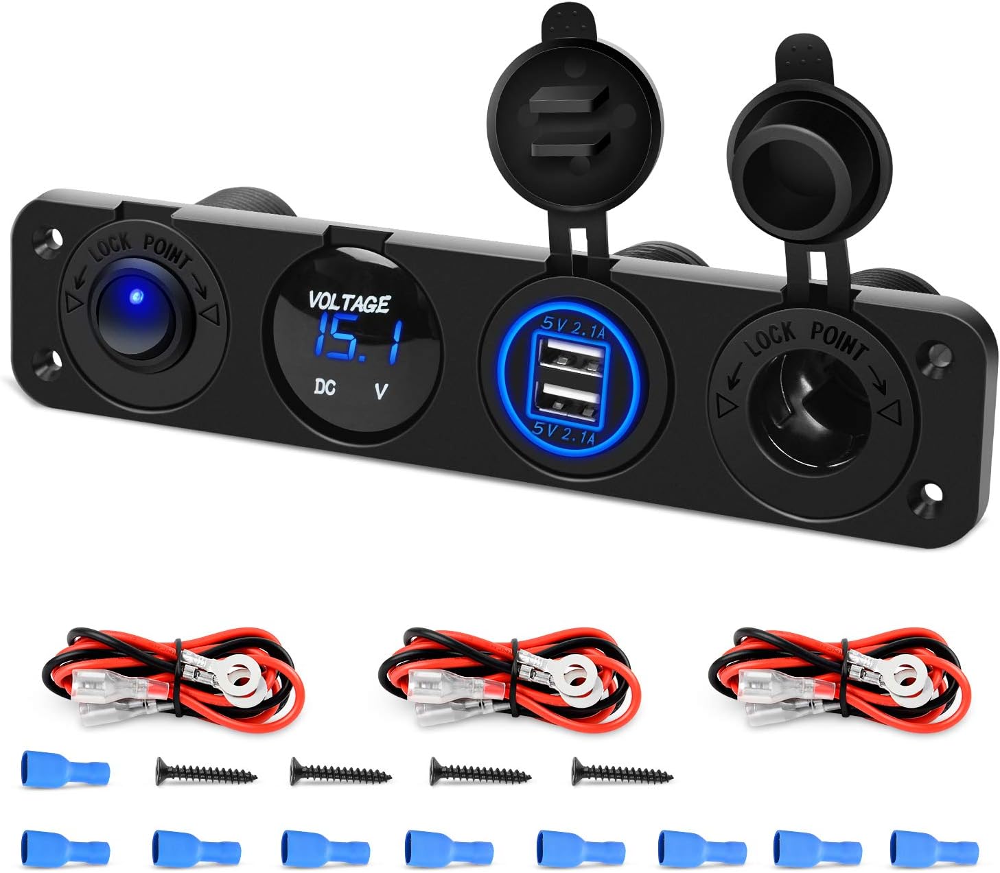 Nilight 4 in 1 ON/OFF Charger Socket Panel Dual USB Socket Power Outlet & LED Voltmeter &Cigarette Lighter Socket& LED Lighted ON Off Rocker Toggle Switch for Truck Car Marine Boats RV,2 Yeas Warranty: Automotive