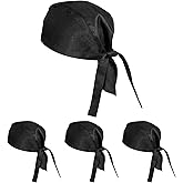 TIESOME 4 Pcs Kitchen Hat, Adjustable Chef Hat Bandana, Elastic Back Skull Caps with Ties, One Size Fits All Adults, Chef Hats for Men & Women, Kitchen Cooking Service