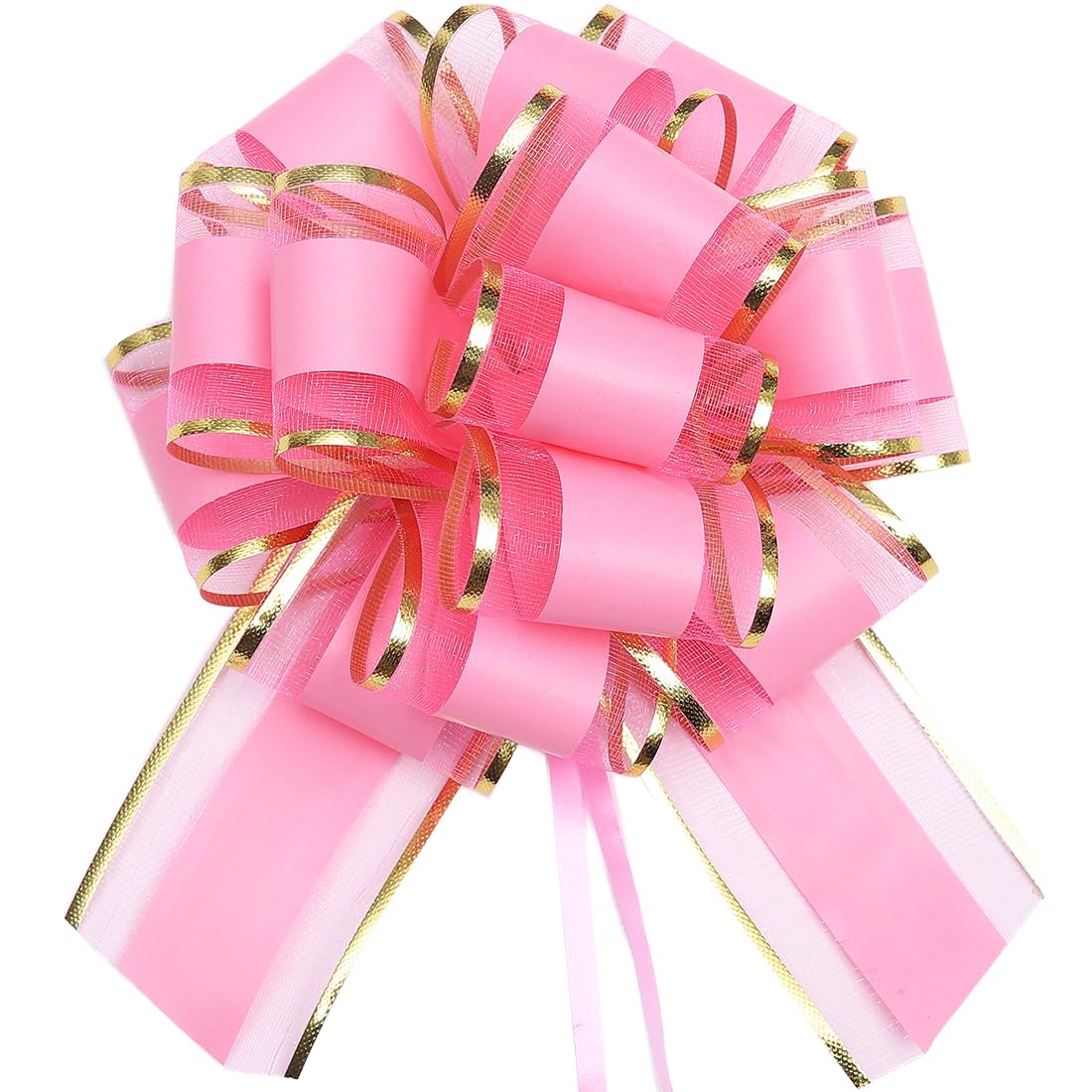 10pcs 6 Inch Large Big Pull Bow with Gold Edge, Car Gift Wrapping Bows Ribbon for Gift Wrapping, Wedding Cars, Baskets,Christmas Wrapping, Party Decorations (Pink)