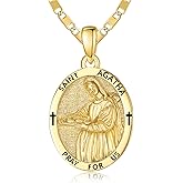 GUANMTY Patron Saint Medals, 14K Gold/Rose Gold Catholic Pendant Necklaces, Christian Jewelry Religious Gifts for Women with 22"+2" Mariner Chain
