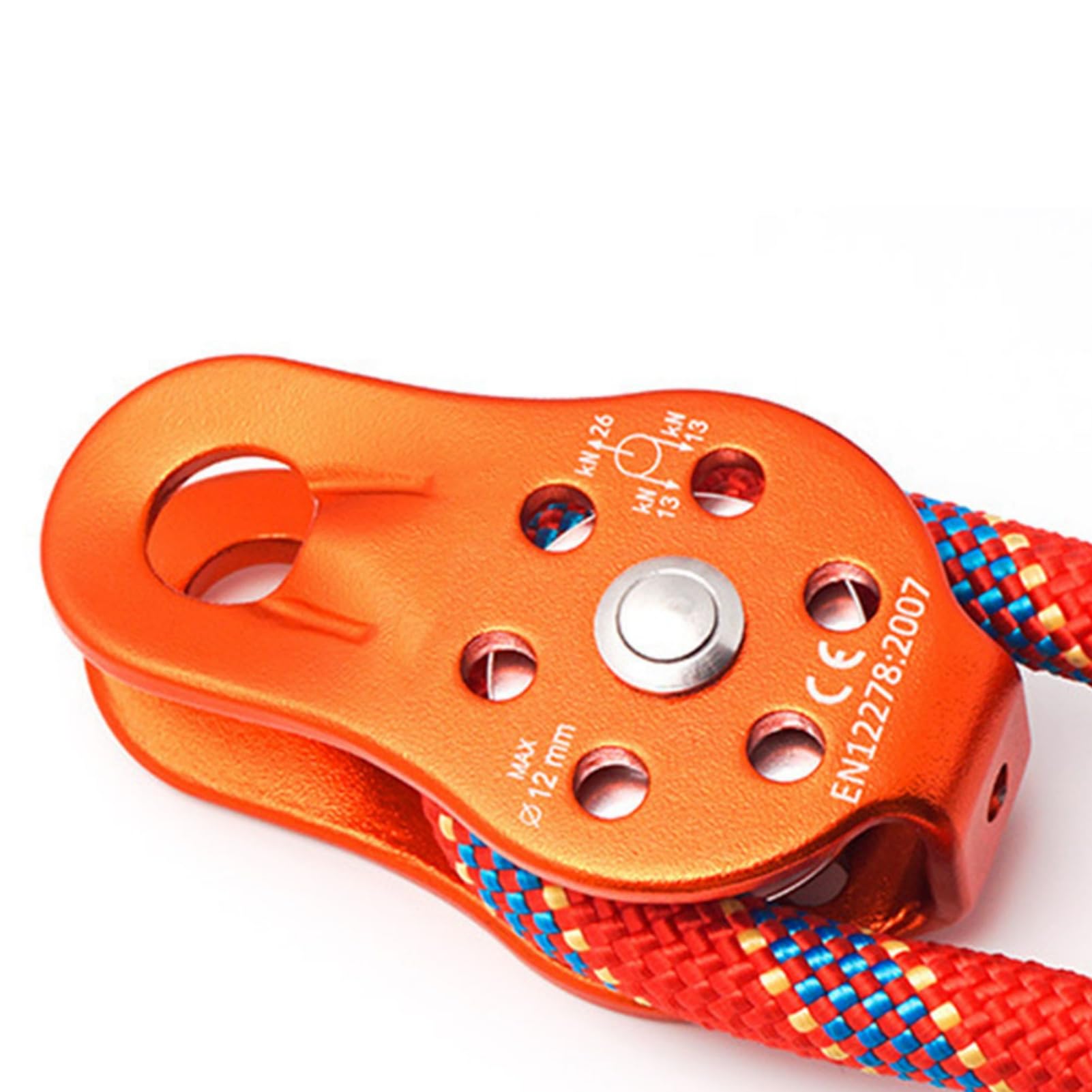 Msiud Climbing Pulley, 26KN Climbing Reel Heavy Duty Single Rope Pulley Block Bearing Hole Coupling Aluminum Outdoor Fixed Mountaineering Ropes Rocks for Under 12mm Height Rescue Rappelling (Orange)