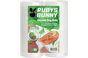 RUBYS BUNNY Vacuum Sealer Bags,2 Rolls 8 in x 50 ft Seal Bags for Food Saver,Meal Prep and Sous Vide.4 Mils+13 Mils Thickened Surface,Heavy Duty,Commercial Grade,BPA Free,Customized Size Bag