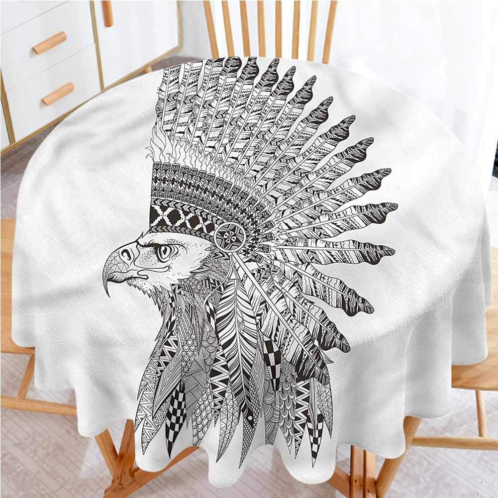 shirlyhome Round Outdoor Tablecloth Tattoo by Printed Pattern Washable Table Cloth Warrior Fierce Eagle Feather (Diameter 50")