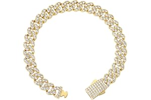 LULU MEL Iced Classic Spring Clasps 9mm Cuban Link Chain Necklace/Bracelet, Everlasting Shine 14k Gold/Silver Plated Diamond Choker, Prong-Setting 5A Cubic Zirconia Hip Hop Jewelry For Men Women with Gift Box