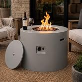 Lokingrise 32" Round Propane Firepit Table 50,000 BTU Gas Dining Table | Lid &amp; Lava Rocks, Weatherproof Cover, Alloy Steel Smokeless, CSA Certified for Wooden Deck, Backyard , Balcony, Patio, Grey