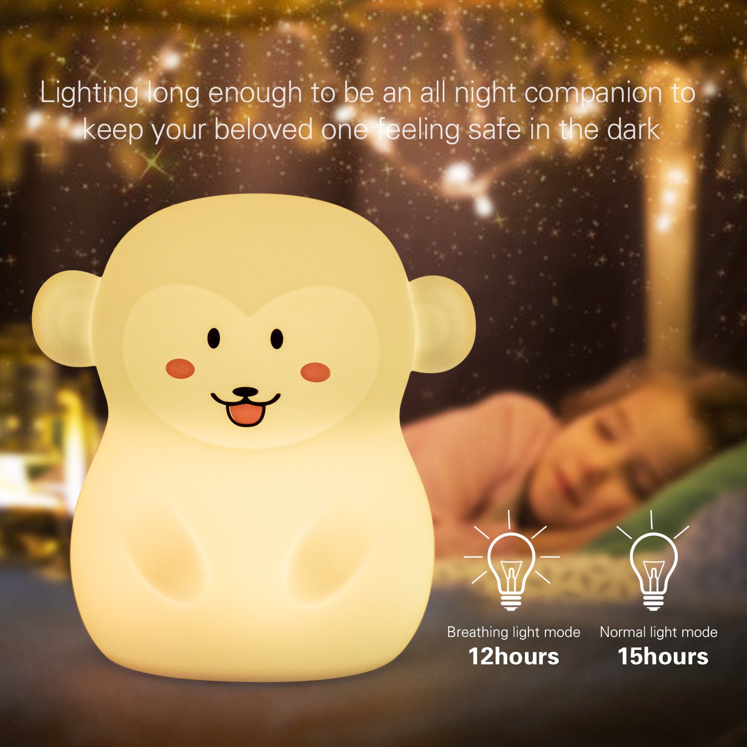 Tekemai Night Light, Night Light for Kids, Safe Soft Silicone Bedside Lamp, Baby Nursery Lamp, 9 Colors with Remote Control, USB Rechargeable LED Multicolor Lamp for Child/Bedroom/Gift - Monkey