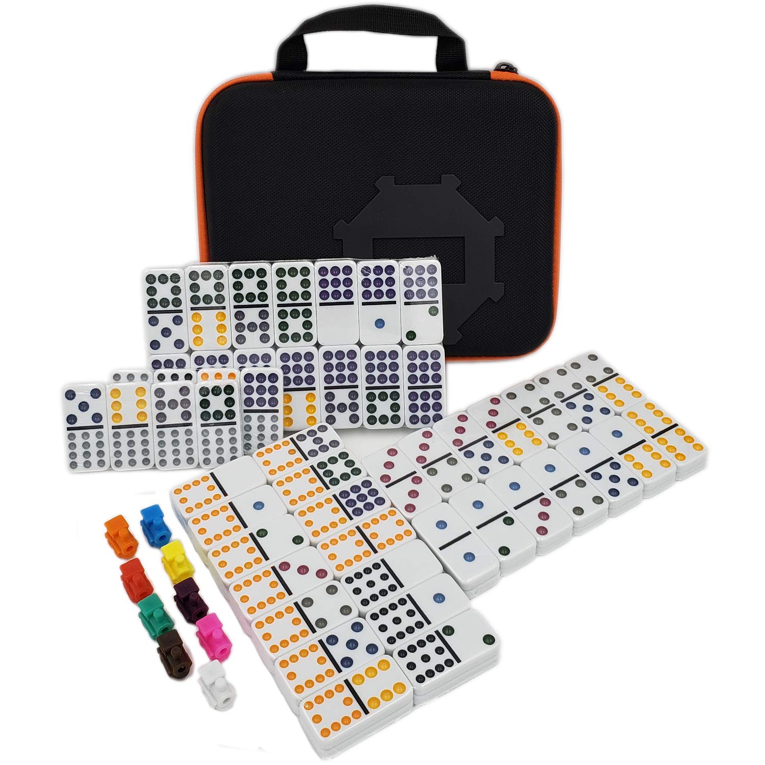 Kalolary Double 12 Mexican Train Dominoes, 91 Tiles Number Dominoes Games in a Cloth Case with 9 Trains Instruction Booklet Score Pads and Octagon Shape Hub Office Family Party Table Game