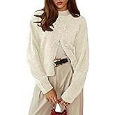 ZOCPEONY Women's Bow Knot Cardigan Crew Neck Long Sleeve Button Down Knit Cropped Sweater Tops
