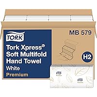 Tork Premium MB579 Soft Xpress Multifold Paper Hand Towel, 3-Panel, 2-Ply, 9.125" Width x 9.5" Length, White (Case of 16 Pack