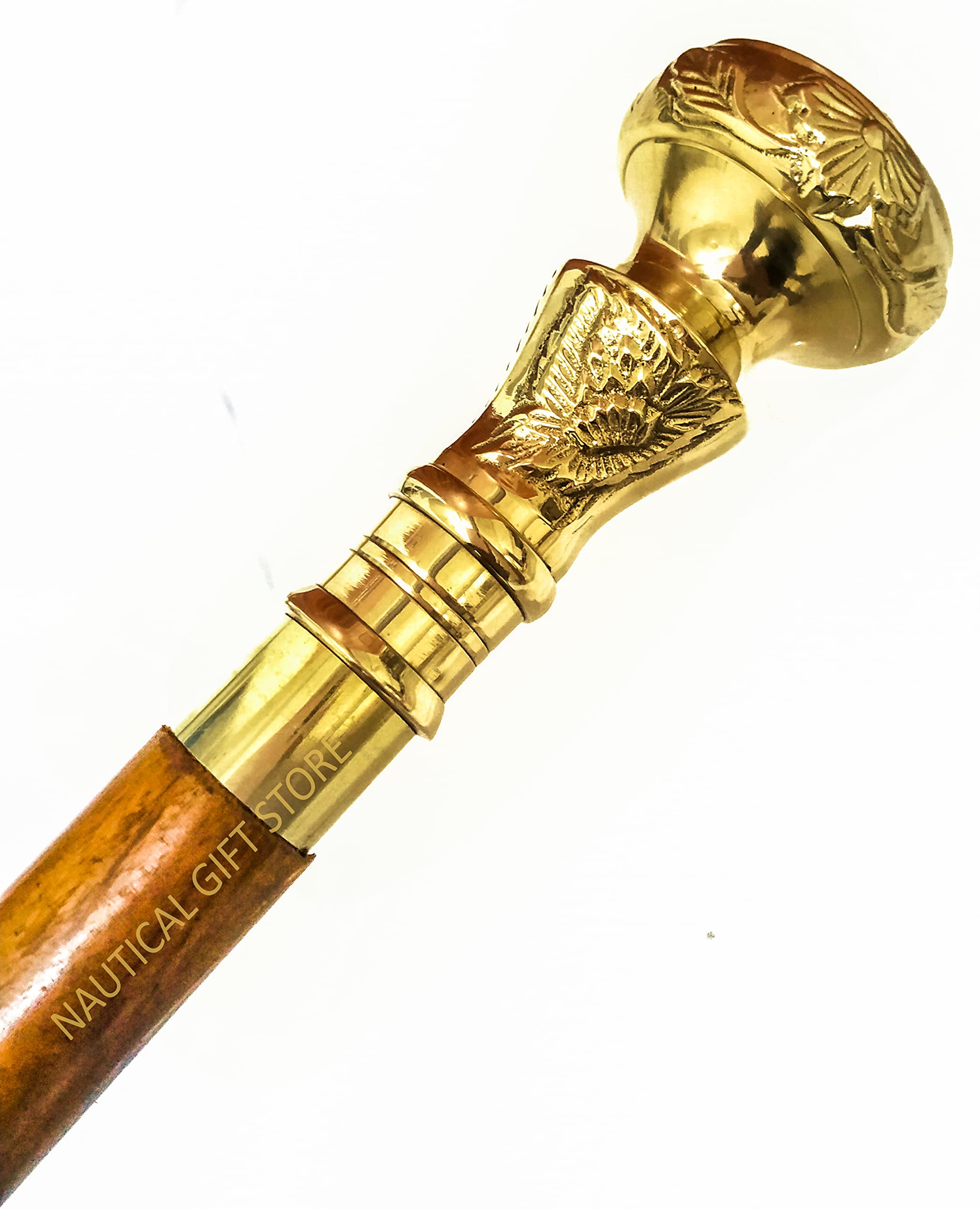 NAUTICAL GIFT STORE Vintage Brass Handle Victorian Knob Foldable Wooden Walking Stick Walking Cane, Golden, 37