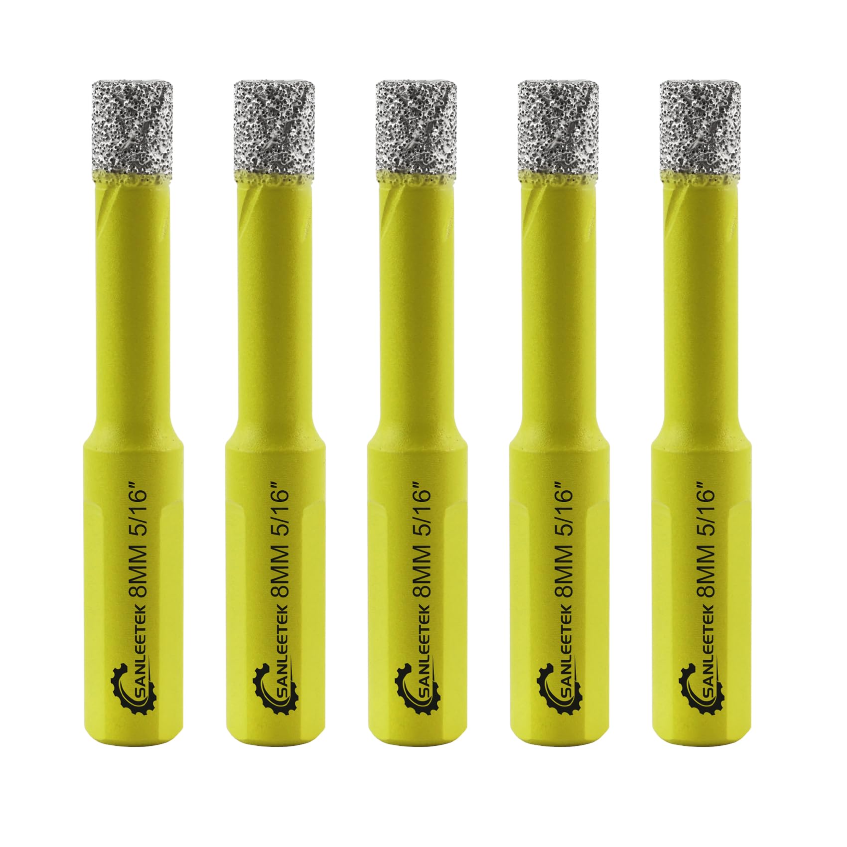 Dry Diamond Drill Bits Set - 5pcs 8mm SANLEETEK Hole Saw Kit with Triangle Shank for Ceramic Porcelain Tile Granite Marble Quartz Stoneware — image 1