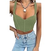 Women Y2k Corsets Square V Neck Double Lined Crop Tank Top Sexy Dance Tops