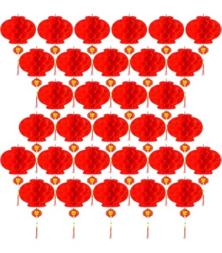 QYCX 50-Pack Red Chinese Paper Lanterns – 7.8" Honeycomb Lanterns With 