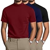August Alley 3 Pack Men's Mock Neck T Shirts Short Sleeve Mock Neck Pullover Tops Casual Solid Summer Basic Tees