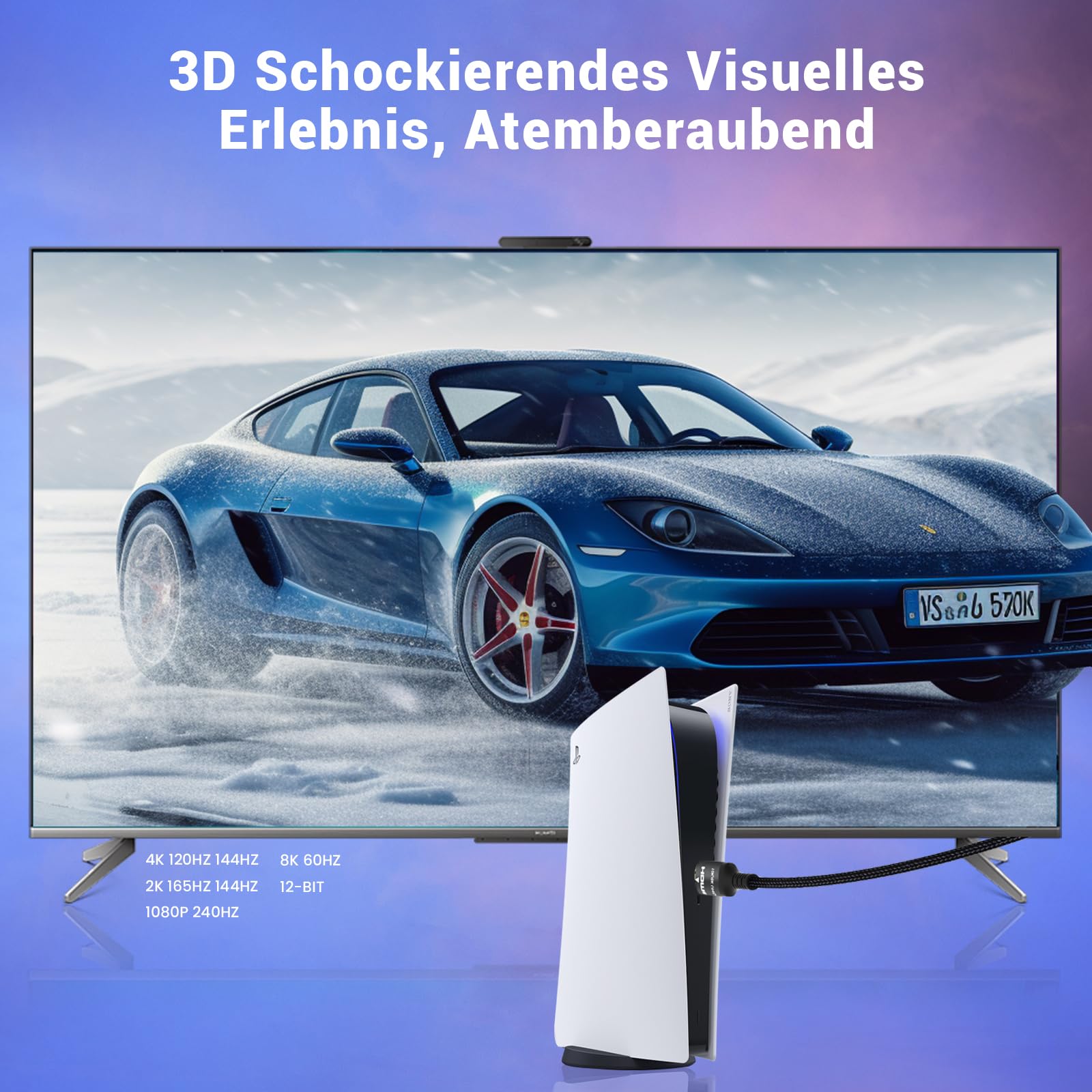 Etseinri 10K 8K HDMI 2.1 Kabel 2M, Zertifiziert 48Gbps Ultra High Speed HDMI® Kabel 4K 240Hz 165Hz 144Hz 120Hz 8K 60Hz 10K 0.01ms eARC HDCP2.3 HDR10+ Dolby Vision für Gaming Monitore TV Projektor 4