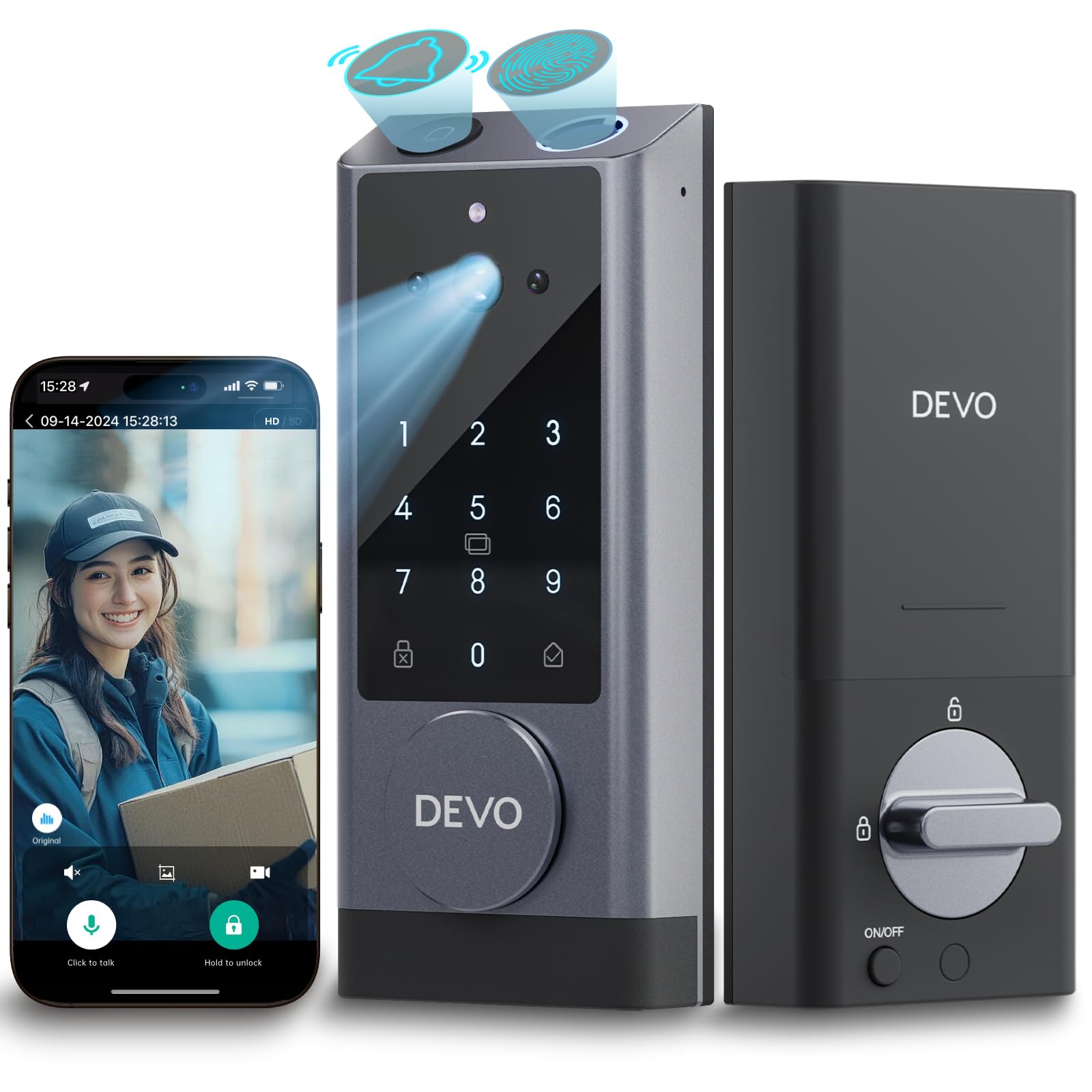 Photo 1 of Devo G1 Video Smart Lock with Camera&Doorbell,6-in-1 Keyless Entry Door Lock with App Remote,Fingerprint ID,Auto Locks,Built-in Wi-Fi Smart Deadbolt for Front Door,Easy Install,Waterproof,BHMA Grade 3