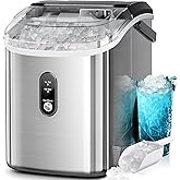 Kismile Nugget Ice Makers Countertop, 35Lbs/24H, Portable Sonic Ice Machine with Self-Cleaning/One-Click Operation for Home/Office(Stainless Steel Silver)