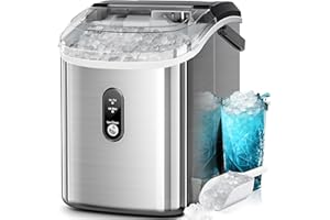 Kismile Nugget Ice Makers Countertop, 35Lbs/24H, Portable Sonic Ice Machine with Self-Cleaning/One-Click Operation for Home/Office(Stainless Steel Silver)