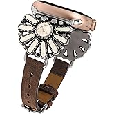 W-RARA Leather Band Compatible with Apple Watch Band Women 38/40/41/42/44/45/46/49mm, Boho Western Vintage Turquoise Ethnic Antique Style Strap for iWatch Series Ultra 2 SE 11 10 9 8 7 6 5 4 3 2 1
