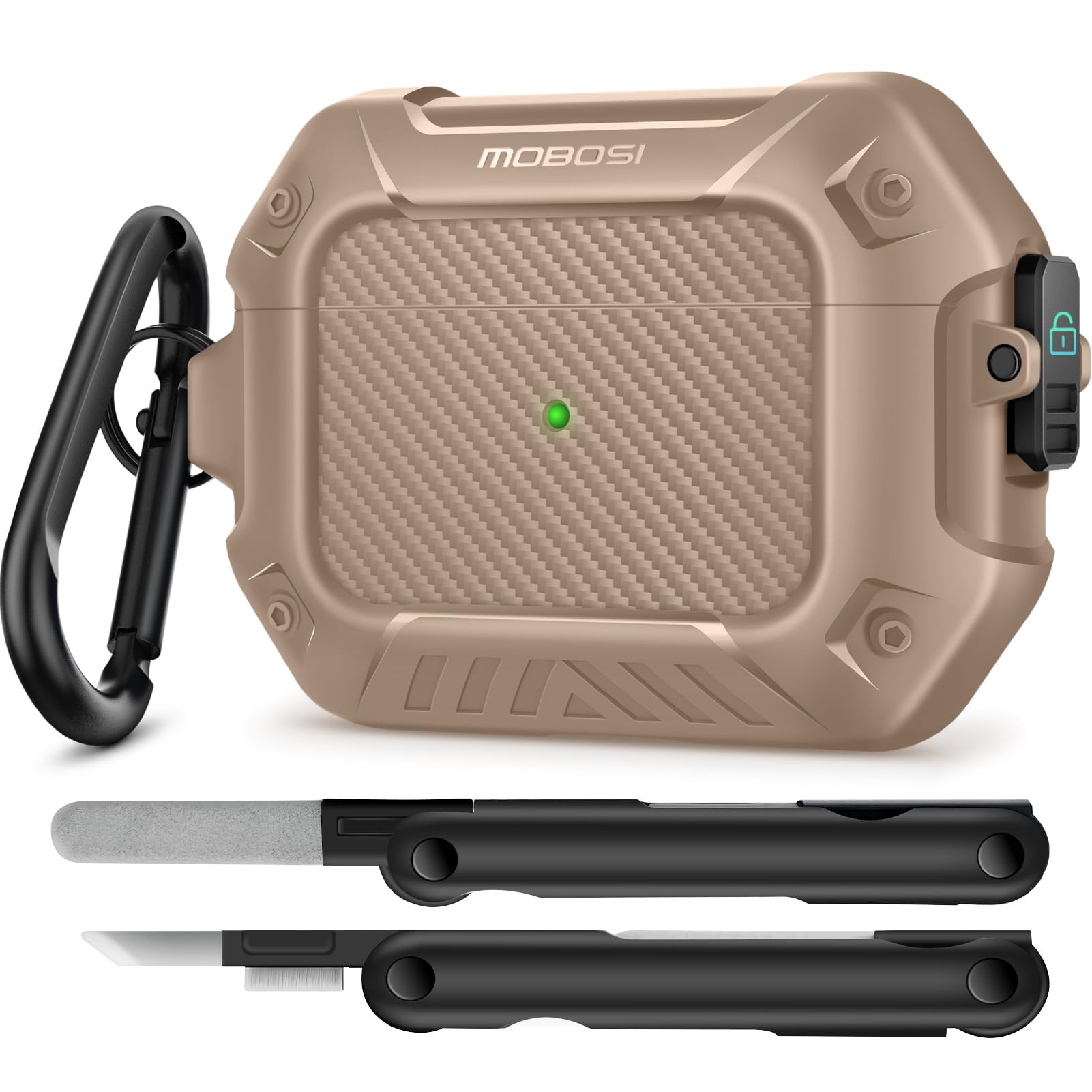 Photo 1 of MOBOSI for Airpods Pro 2 Case, Compatible with AirPods Pro Case Cover 2nd/1st Generation with Lock&Keychain&Cleaner Kit, Full Body Shockproof Protective Hard Shell (2023/2022/2019), Brown